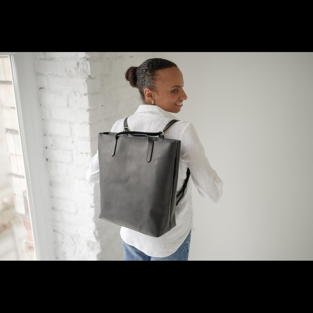 Convertible Leather Bag with Luggage Sleeve